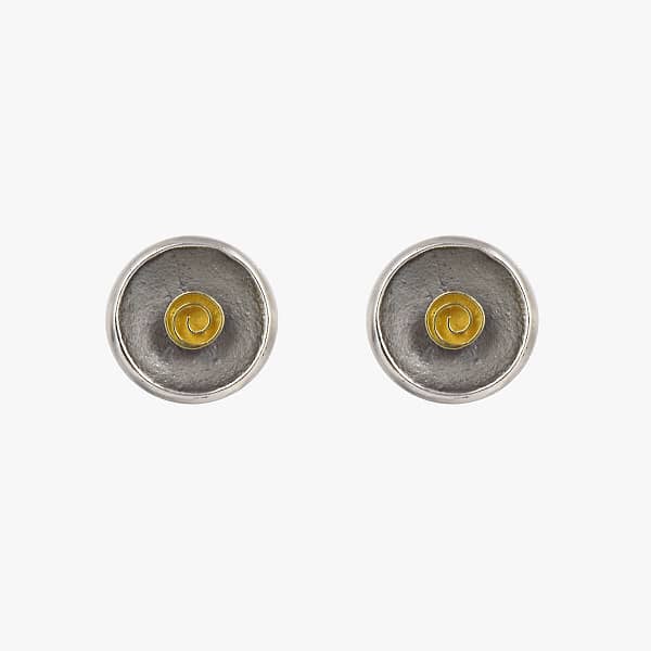 Botons d'orella de plata oxidada i espiral d'or groc